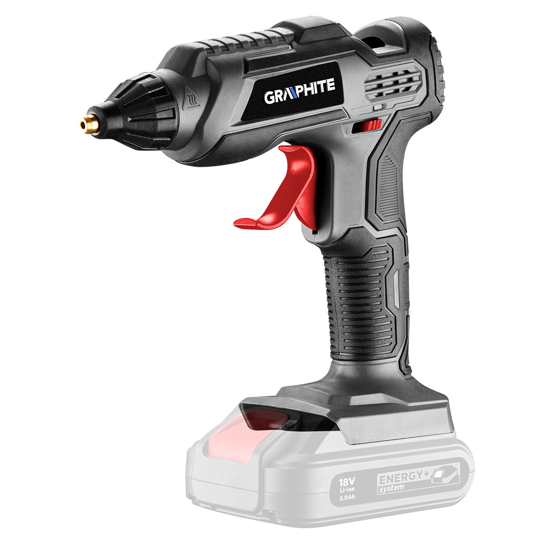 TOP-58G040--Pistolet klejowy akumulatorowy 18V, Li-Ion, średnica wkładu klejowego 11mm, temperatura elementu grzejnego 160°C÷210°C, czas rozgrzewania 3min, wydajność 8 g/min, masa 0,4kg, akcesoria: wkłady klejowe  3szt., kompatybilny z akumulatorami Energy+