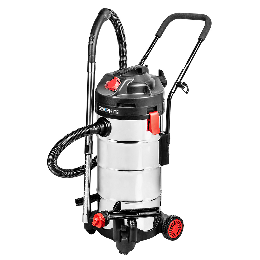 TOP-59G608--Odkurzacz warsztatowy 1500W, zbiornik 40 l., moc ssąca 18 kPa, moc odbiornika 2000W, średnica końcówki węża ssącego 35 mm, stopień ochrony IPx4, zbiornik INOX, przewód 4 m, (LxH) 340 x 640 mm, masa 11.2 kg, akcesoria: wąż ssący, końcówka do podłóg 2 