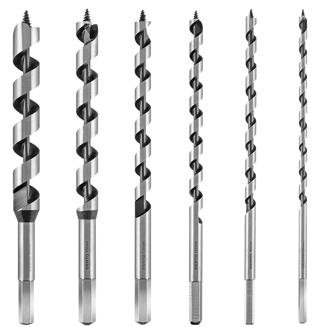 TOP-60H800--Zestaw wierteł spiralnych do drewna 6 szt., o długości 230 mm i średnicach: 6, 8, 10, 12, 16, 20 mm, uchwyt typu HEX
