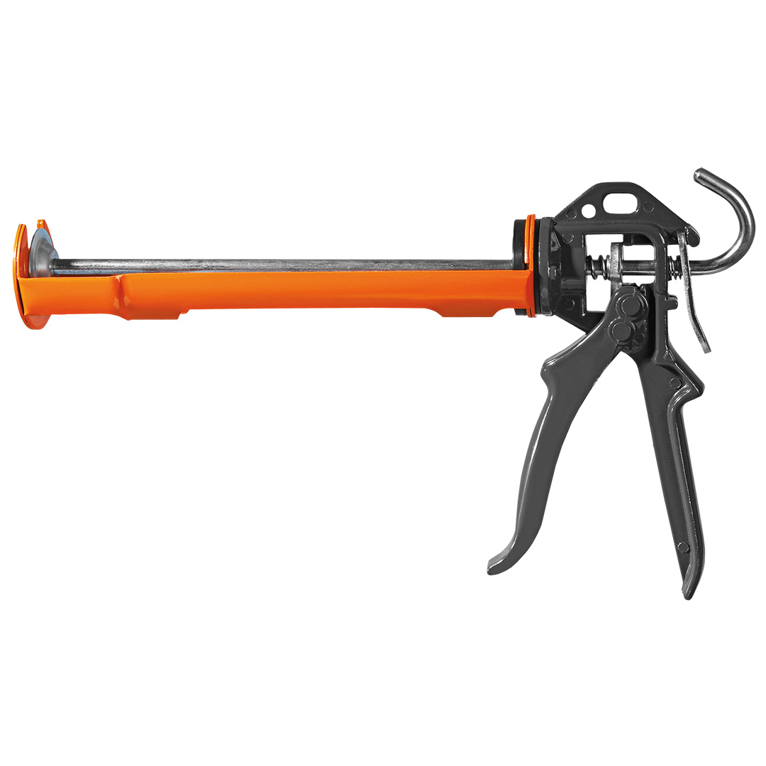 TOP-61-002--Wyciskacz do tub z silikonem, 240 mm, obrotowa tuba umożliwiająca dojście do trudno dostępnych miejsc, stalowa tuba ochraniająca pojemnik z silikonem, uchwyt ze stopu aluminium, do tub o poj. ok. 300 ml