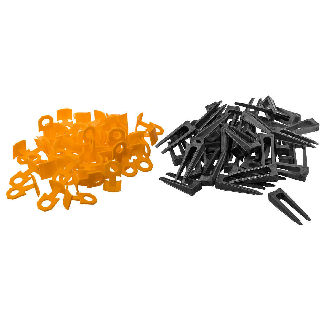 TOP-61-100--System poziomowania płytek 100 + 200 szt., 1.5mm NEO (nr ref. 61-100) 100 klinów, 200 klipsów