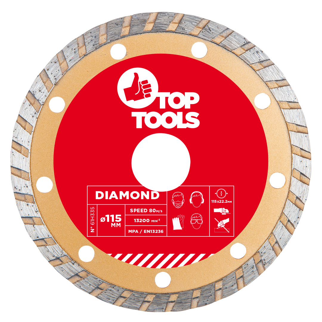 TOP-61H335--Tarcza diamentowa 115 x 22.2 mm, grubość 2 mm, wysokość segmentu 7 mm, turbo
