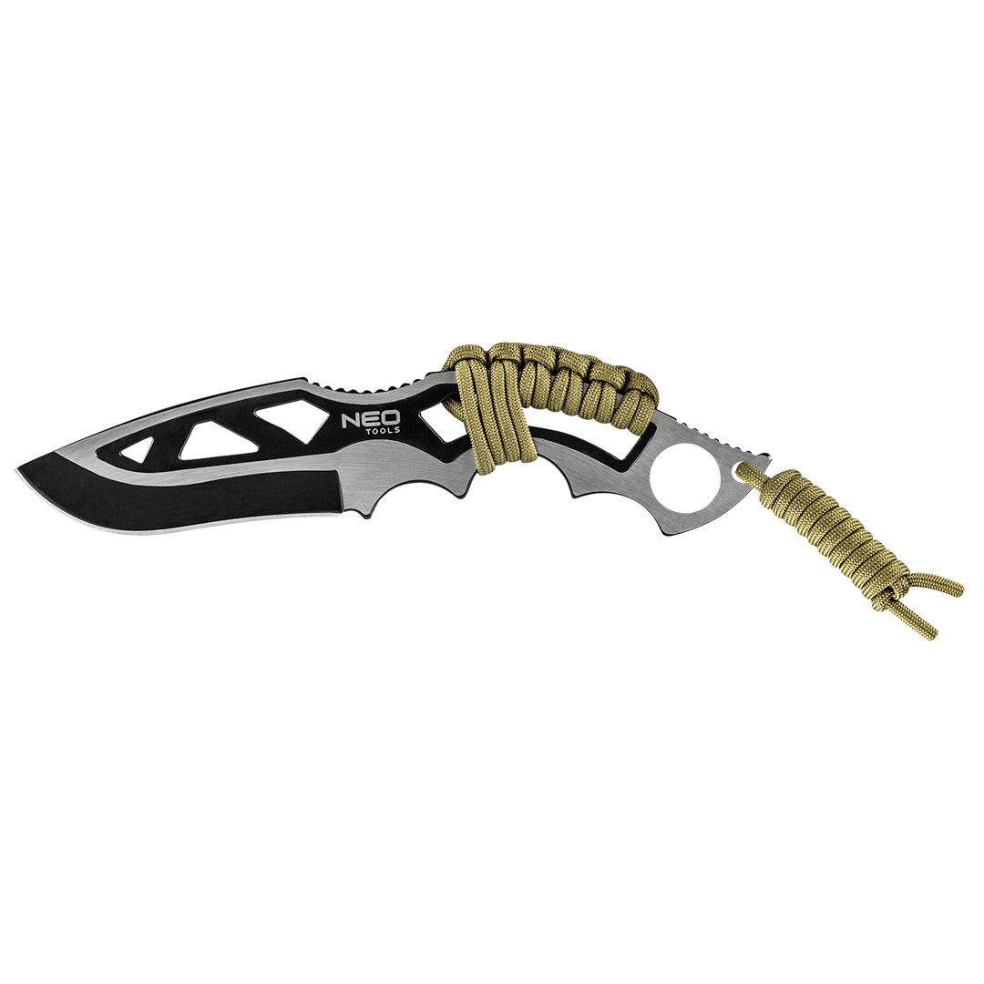 TOP-63-100--Nóż z ostrzem stałym, długość ostrza 11 cm, długość uchwytu 9 cm, grubość ostrz 3.3 mm, stal nierdzewna 420, linka paracord, nylonowy pouch