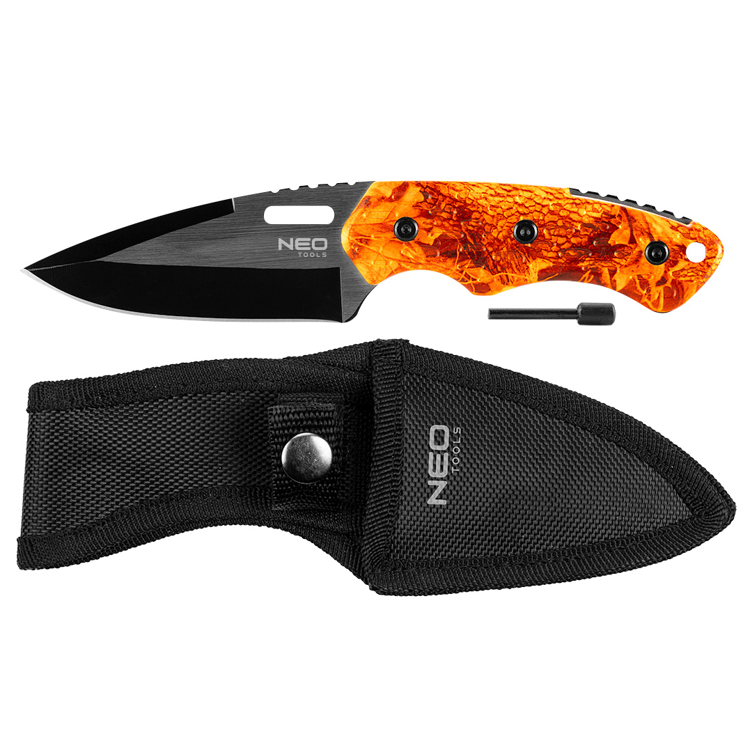 TOP-63-109--Nóż taktyczny full- tang 20 cm, ostrze 9 cm, stal nierdzewna 420, satynowa powłoka, aluminiowy uchwyt, full-tang, krzesiwo w uchwycie, pouch na pasek
