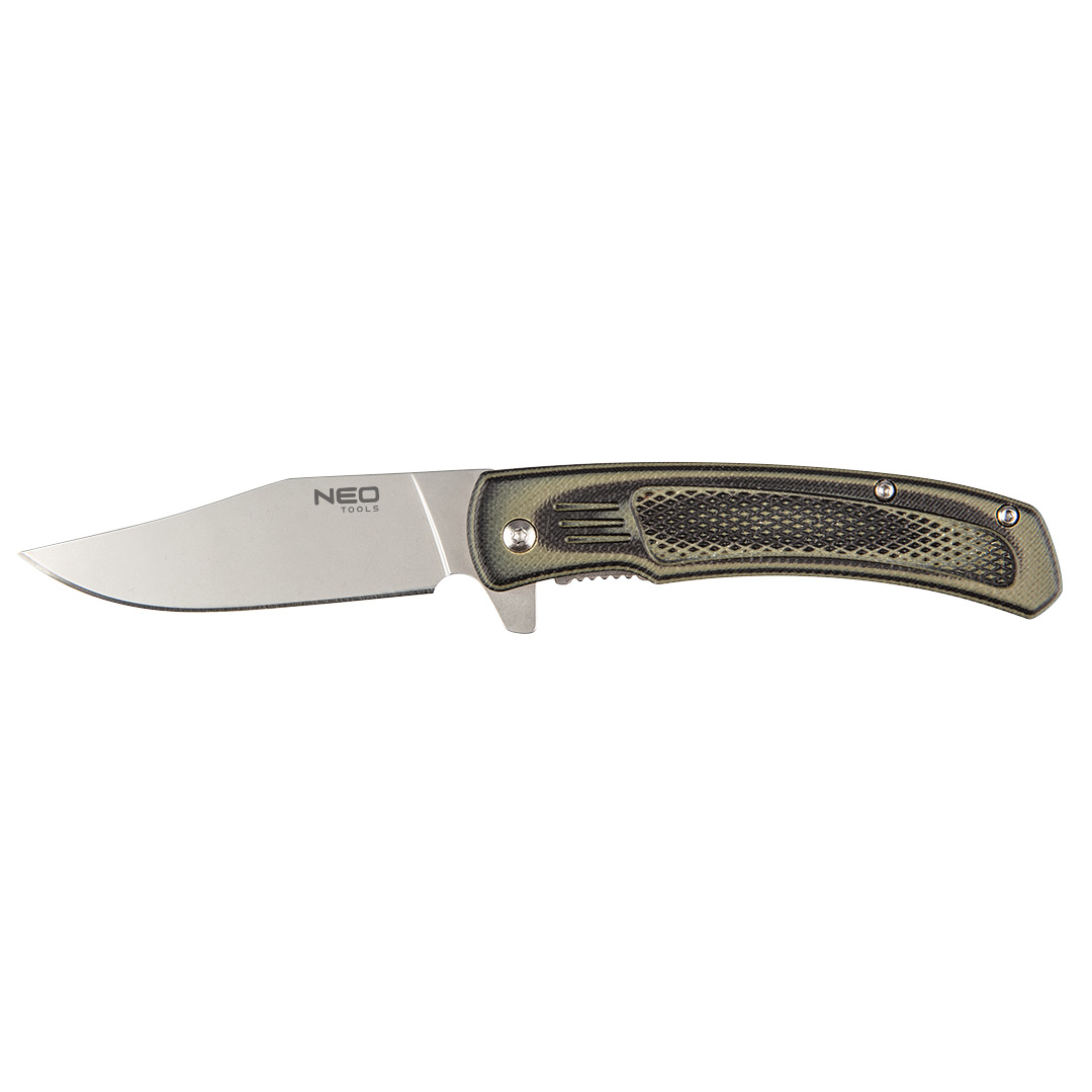 TOP-63-114--Nóż składany 17.5 cm, ostrze 8 cm, stal nierdzewna 440ss, zaczep na pasek, łożyskowany mechanizm wysunięcia ostrze, uchwyt z materiału sztucznego