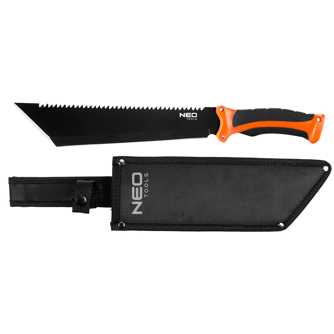 TOP-63-117--Maczeta długość 40 cm, ostrze długość 25,5 cm, stal nierdzewna 3Cr13, dwukomponentowy uchwyt ABS+TPR, piła na grzbiecie, nylonowy pouch 