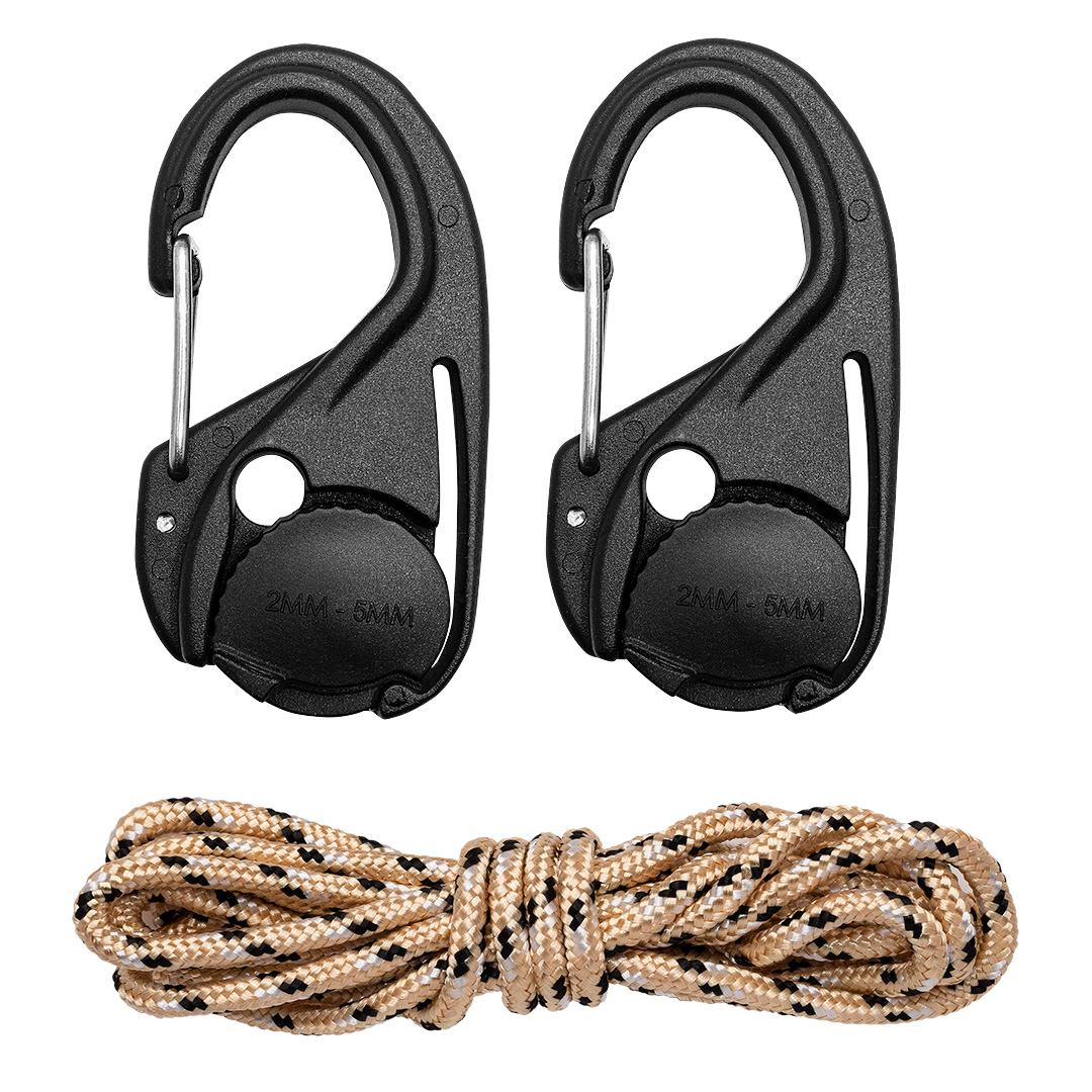 TOP-63-155--Napinacz linek 2 sztuki, materiał korpusu nylon, do linek o przekroju od 2.0 mm od 5,0mm, w zestawie linka 3,7 mm x 1,5 m, materiał liny paracord