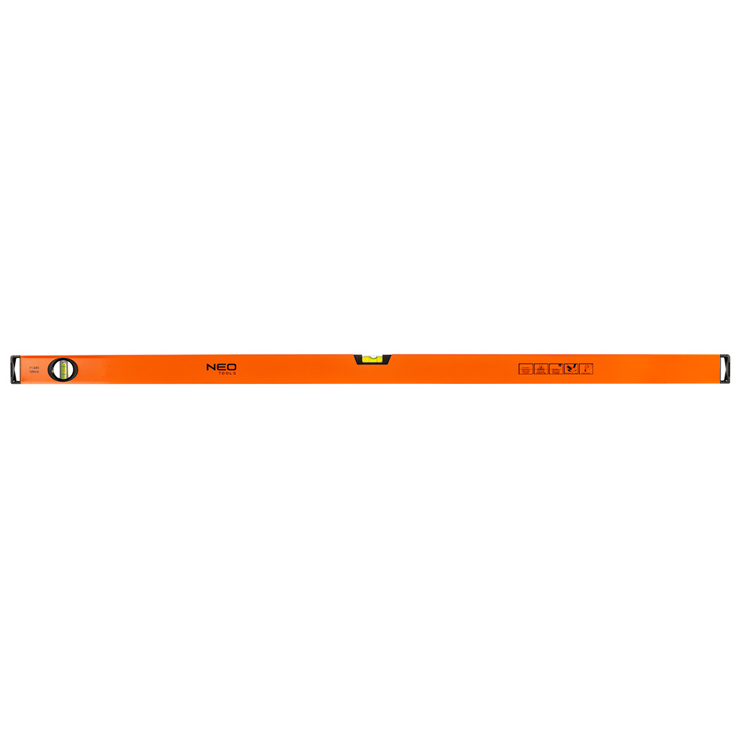 TOP-71-085--Poziomnica aluminiowa, 2 libelle, frezowana dolna powierzchnia, 120 cm, Aluminiowy profil o grubości 1.2 mm, Dokładność 0.5 mm/m, 2 libelki: pion, poziom, Libelki z materiału odpornego na uderzenia, Ciecz odporna na promieniowanie UV, Frezowana dolna