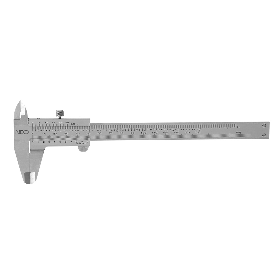 TOP-75-000--Suwmiarka 150 mm, stal nierdzewna, 4-funkcyjna, dokładność pomiaru 0.02 mm, śruba zaciskowa, plastikowe pudełko