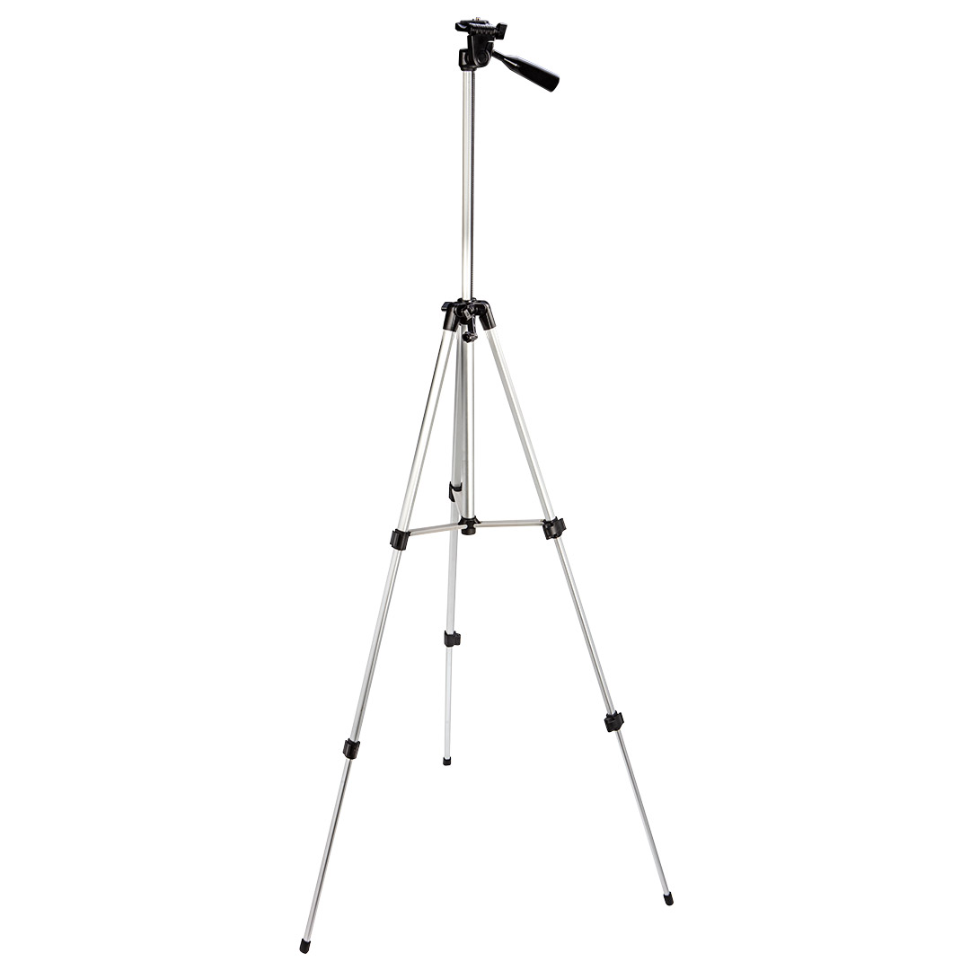 TOP-75-110--Statyw aluminiowy 1.5 m, gwint 1/4", regulacja wysokości do 150 cm, regulowana głowica, teleskopowe nogi blokowane zaciskami, lekka aluminiowa konstrukcja zapewniająca stabilność, libelka do poziomowania głowicy, szybkozłączka (płytka montażowa)