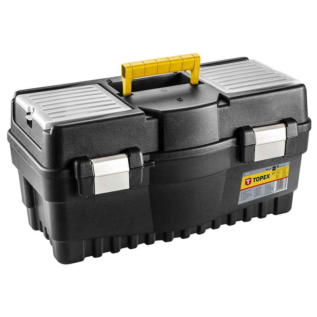 TOP-79R133--Skrzynka narzędziowa 22", organizery, nosidło, aluminiowe zatrzaski, plastikowy uchwyt, boczne uchwyty