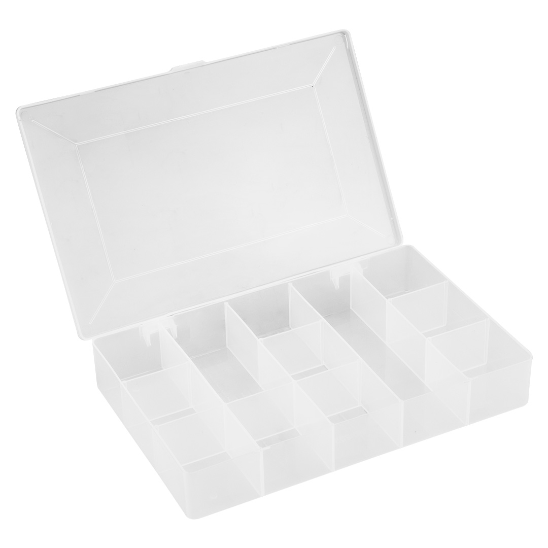 TOP-79R176--Organizer 22.6 x 15.4 x 3.7 cm, wykonany z tworzywa sztucznego, posiada 12 przegród, plastikowe zapięcia