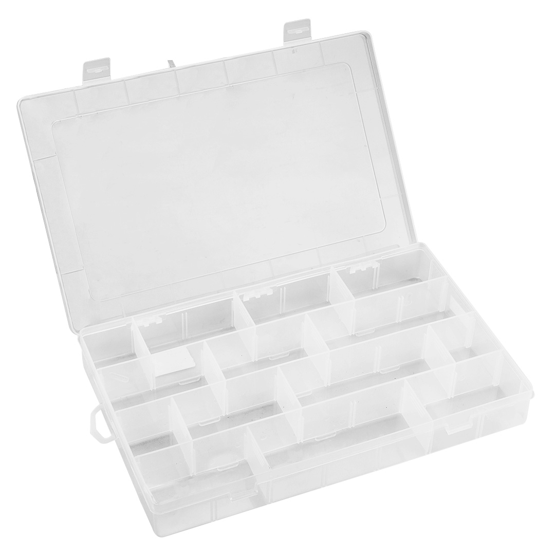 TOP-79R178--Organizer 35 x 22.8 x 4.9 cm, wykonany z tworzywa sztucznego, posiada 14 regulowanych przegród, plastikowe zapięcia