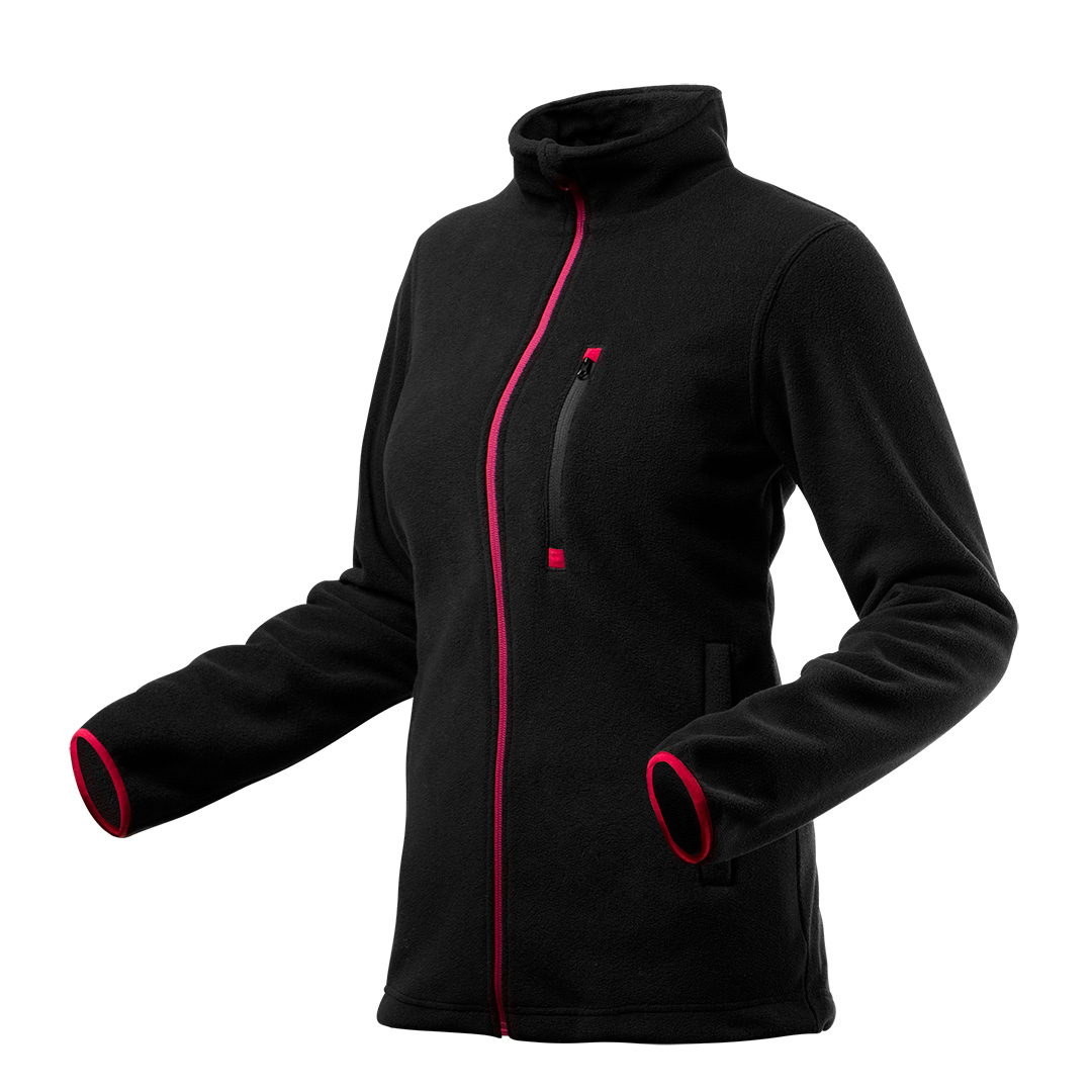 TOP-80-500-S--Bluza polarowa damska, czarna, rozmiar S, wykonana z wysokiej jakości polaru 300 g/m2, 100% poliester, 3 kieszenie zapinane na suwak, modna kolorystyka, certyfikat CE