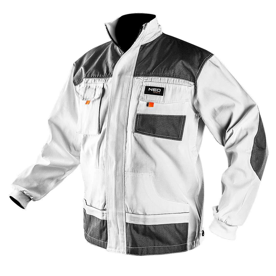 TOP-81-110-M--Biała bluza robocza, rozmiar M/50, 35% bawełna, 65% poliester, 267 g/m2, wzmocnienia z tkaniny Oxford, wzmocnione kieszenie, odblaskowy element na plecach, CE, EN ISO 13688:2013