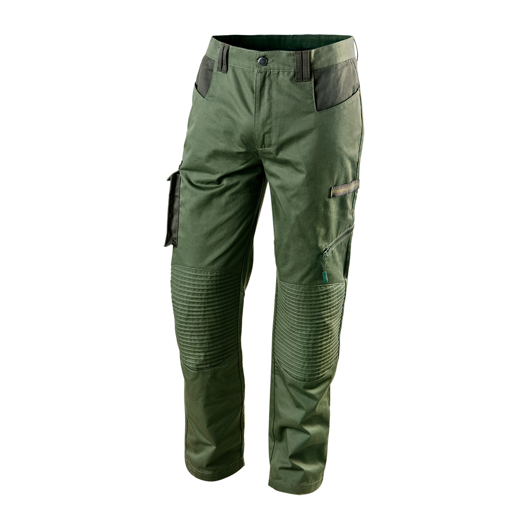 TOP-81-222-S--Spodnie robocze CAMO olive, rozmiar S, 60% bawełna, 40% poliester, 255 g/m2, wielofunkcyjne kieszenie, w kolanie panel wzmocniony zaszewkami, profilowane kolana, wewnętrzna regulacja obwodu w pasie, wszywka identyfikacyjna, oliwkowy kolor, certyfikat