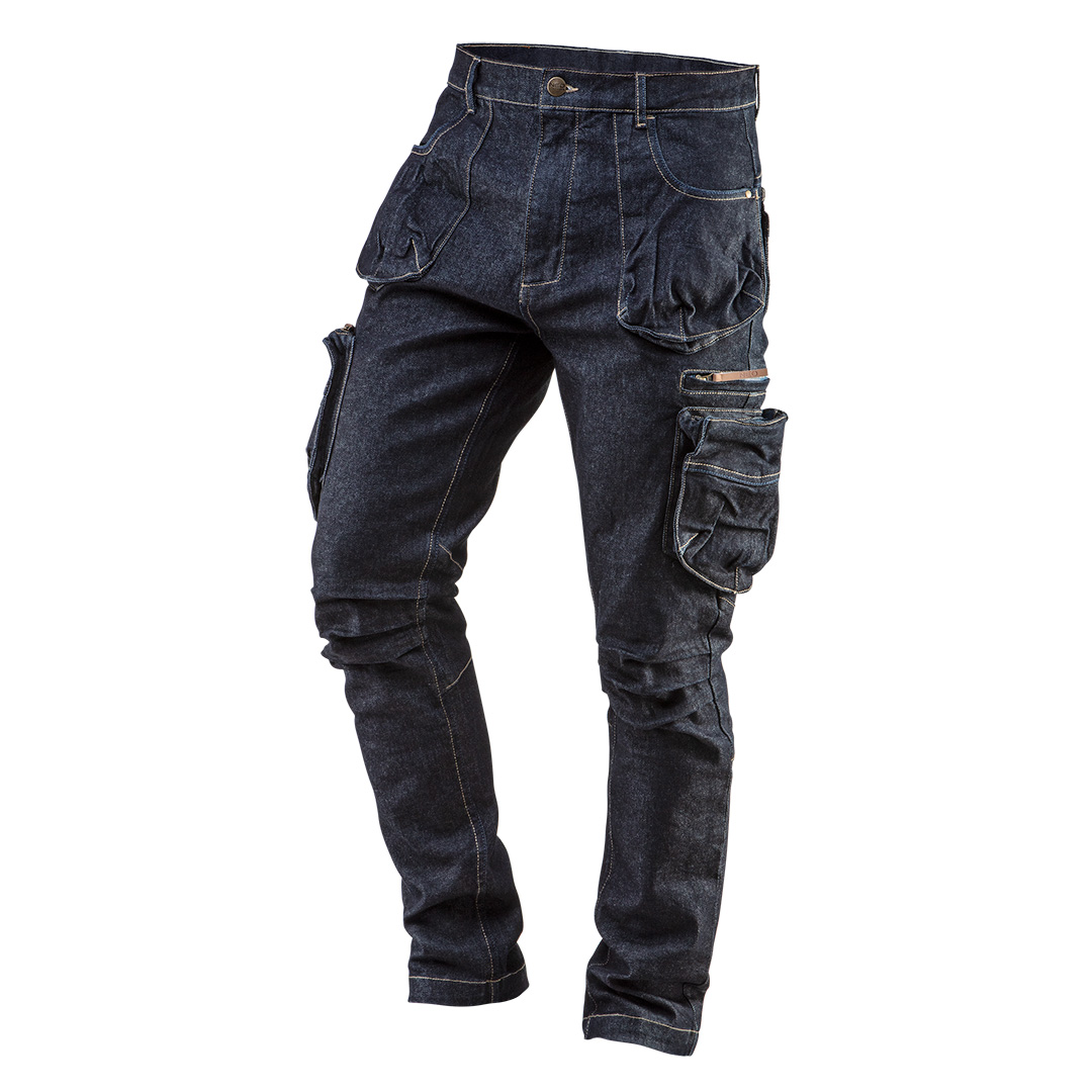 TOP-81-229-XL--Spodnie robocze 5-kieszeniowe DENIM, dodatek elastanu zapewnia lepsze dopasowanie i większy komfort noszenia, wielofunkcyjne i pojemne kieszenie, w kroku i pod kolanem panel podnoszący komfort użytkowania, profilowane kolano, dodatkowa kieszeń na dol