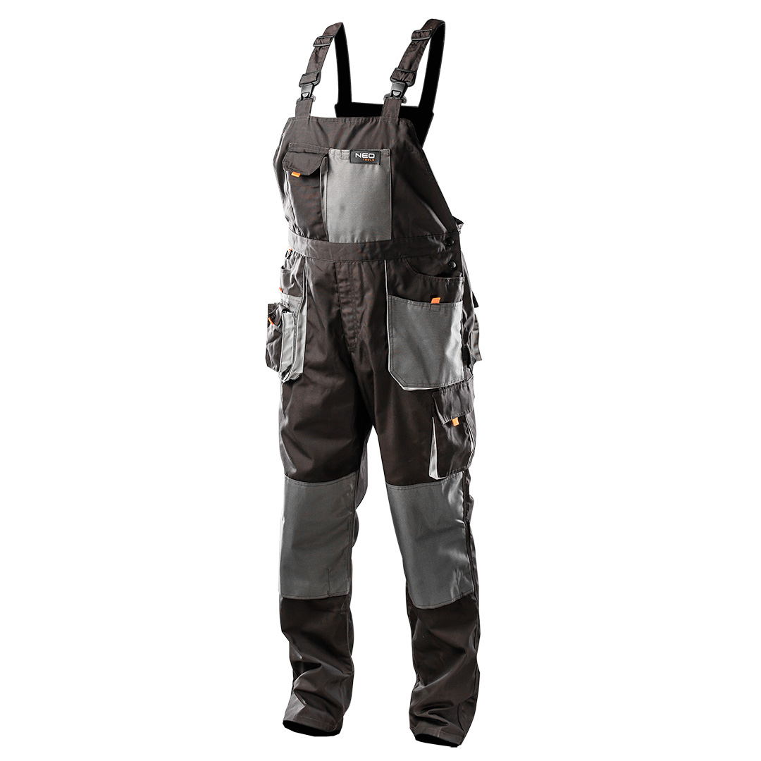 TOP-81-240-L--Spodnie robocze na szelkach , rozmiar L/52, 35% bawełna, 65% poliester, 267 g/m2, wzmocnienia z tkaniny Oxford, wzmocnione kieszenie, odblaskowy element na plecach, potrójne szwy, możliwość włożenia nakolanników, CE, EN ISO 13688:2013