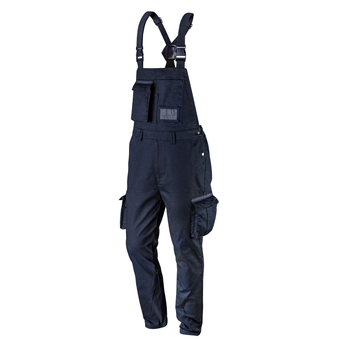 TOP-81-244-XS--Ogrodniczki robocze Navy, rozmiar XS, Skład 60% bawełna, 37% poliester, 3% elastan, Gramatura 255 g/m2, Uniwersalny granatowy kolor, Wielofunkcyjne kieszenie, Kieszeń na identyfikator, Kieszeń na długopis, Elastyczny pas, Elastyczne szelki wykonane z