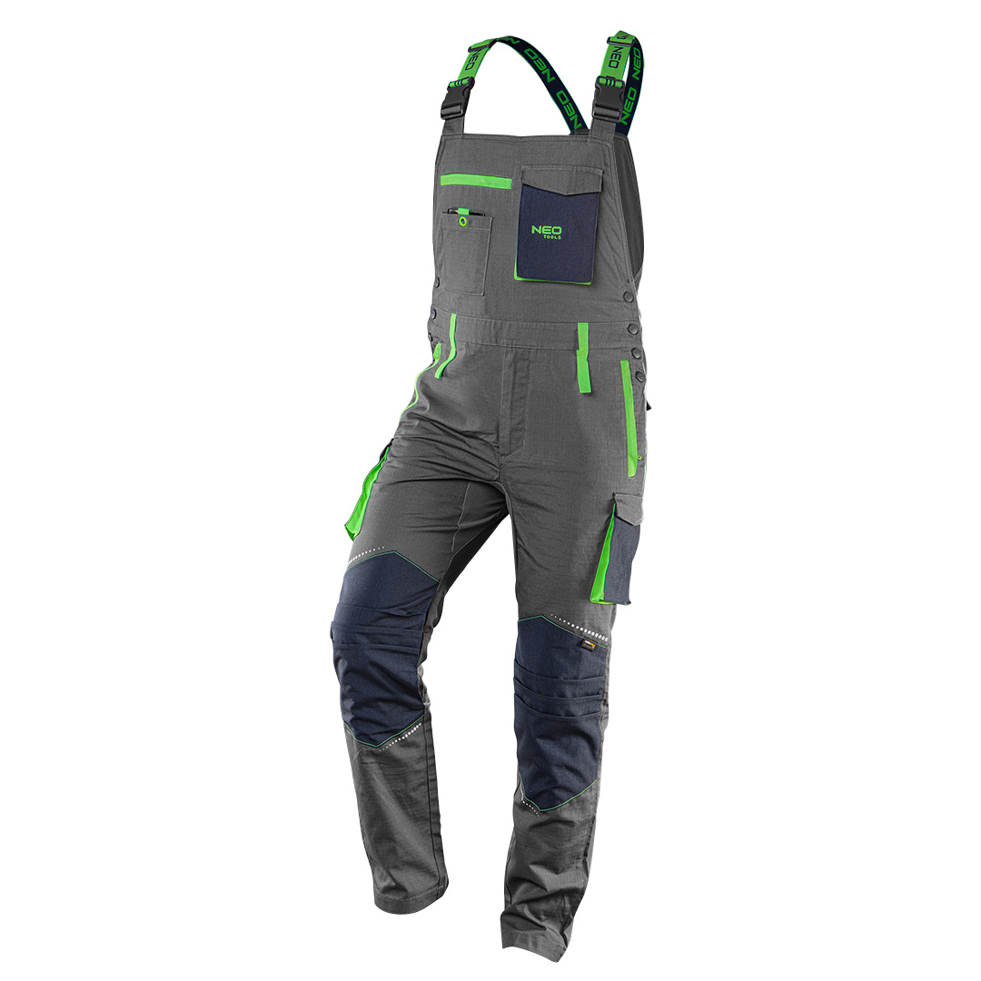 TOP-81-247-M--Ogrodniczki robocze PREMIUM, 100% bawełna, tkanina ripstop, gramatura 210 g/m2, wzmocnienia Cordura, miejsce na identyfikator- możliwość schowania  w kieszeni, wysoki karczek z tyłu, kieszeń na nakolanniki, elastyczny panel z Cordury Stretch w kroku 