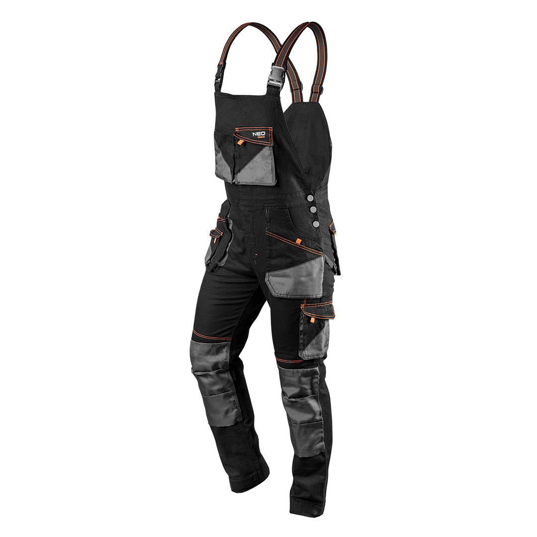 TOP-81-248-XS--Ogrodniczki robocze HD Slim, skład tkaniny 60% bawełna, 37% poliester, 3% elastan, gramatura 285 g / m2, dodatek elastanu zapewnia lepsze dopasowanie i większy komfort noszenia, wyjątkowy krój Slim fit, dopasowany do ciała, dodatkowe wzmocnienia z tk