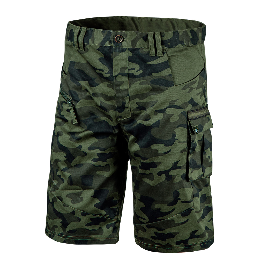TOP-81-271-XS--Krótkie spodenki Camo, unikalny wzór kamuflażu, wielofunkcyjne kieszenie, kieszeń na długopis, elastyczny pas, rozmiar XS