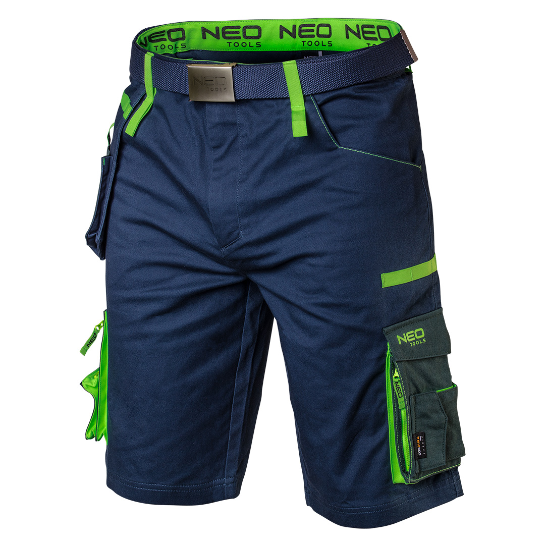 TOP-81-276-XXL--Krótkie spodenki PREMIUM, 62% bawełna, 35% poliester, 3% elastan, rozmiar XXL, gramatura 270 g/m2, elementy z materiału Cordura, materiał z dodatkiem elastanu zwiększa komfort pracy, odpinana kieszeń, pasek w komplecie, regulowany obwód w pasie, wiel