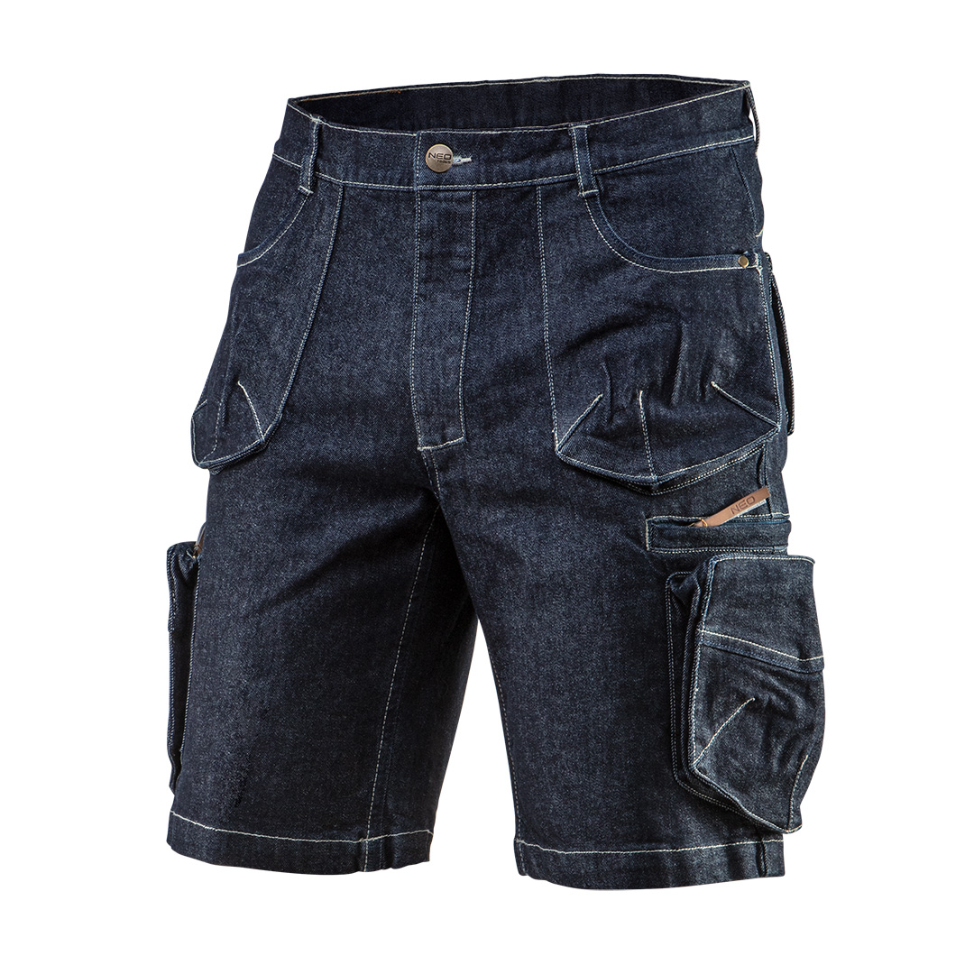TOP-81-279-L--Krótkie spodenki DENIM,dodatek elastanu zapewnia lepsze dopasowanie i większy komfort noszenia, wielofunkcyjne i pojemne kieszenie, w kroku panel podnoszący komfort użytkowania, skórzane wszywki z logo, wewnętrzna wszywka imienna, unikalny projekt wł