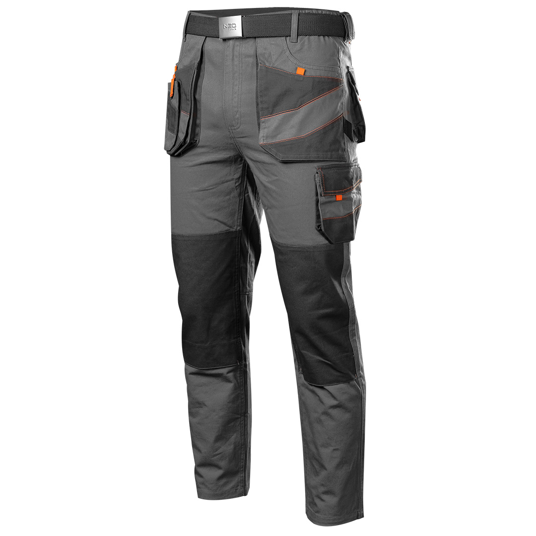 TOP-81-325-XXXL--Spodnie robocze, 100% cotton, gramatura 260 g/m2, wykonanie z bawełnianej tkaniny typu twill zapewnia dużą trwałość i odporność na rozerwanie, elastyczna guma w pasie, w zestawie z paskiem, wielofunkcyjne i pojemne kieszenie, kieszenie na nakolanniki