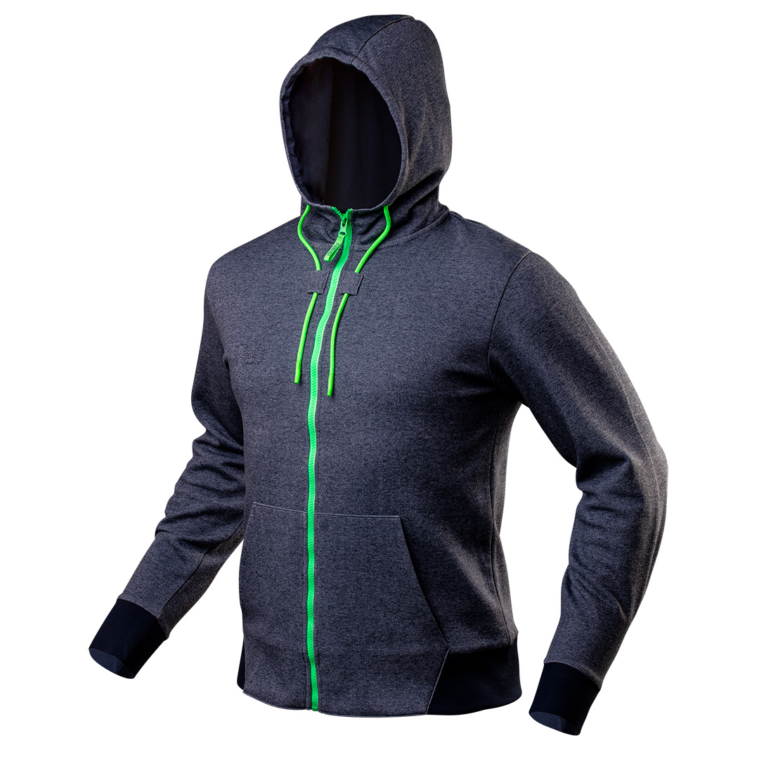 TOP-81-511-XXL--Bluza robocza PREMIUM, dwuwarstwowa,bluza z dzianiny dystansowej (klejonej z dwóch warstw o różnych składach), kaptur, ściągacze w rękawach i dole bluzy, neonowy suwak, neonowe sznurki od kaptura, pojemne kieszenie, pociągacz z odblaskowym nadrukiem 