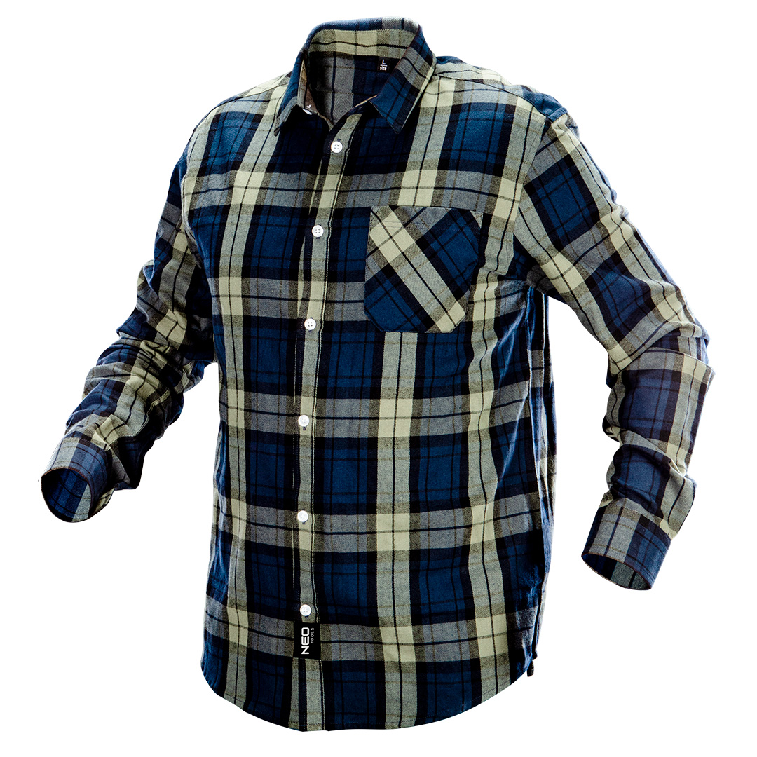 TOP-81-541-L--Koszula flanelowa, oliwkowo- granatowa krata tkana z uprzednio barwionej przędzy, 100% bawełna, 180 g/m2 rozmiar L, certyfikat CE