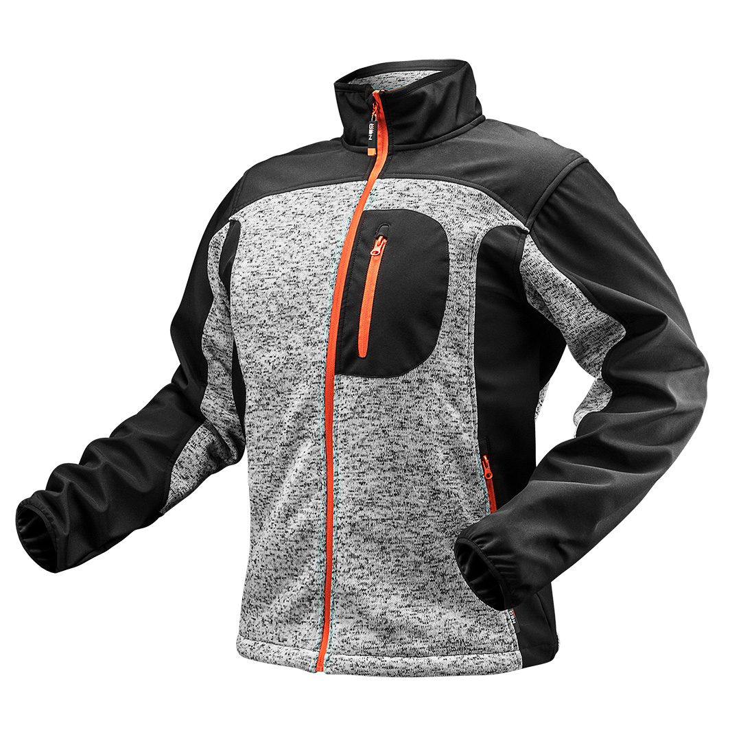 TOP-81-555-XL--Bluza dziana  wzmocniana tkaniną softshell, rozmiar XL, kieszenie zapinane na suwak, elastyczny ściągacz w rękawach oraz regulowany ściągacz w pasie, miękkie wykończenie wewnętrznej strony, certyfikat CE