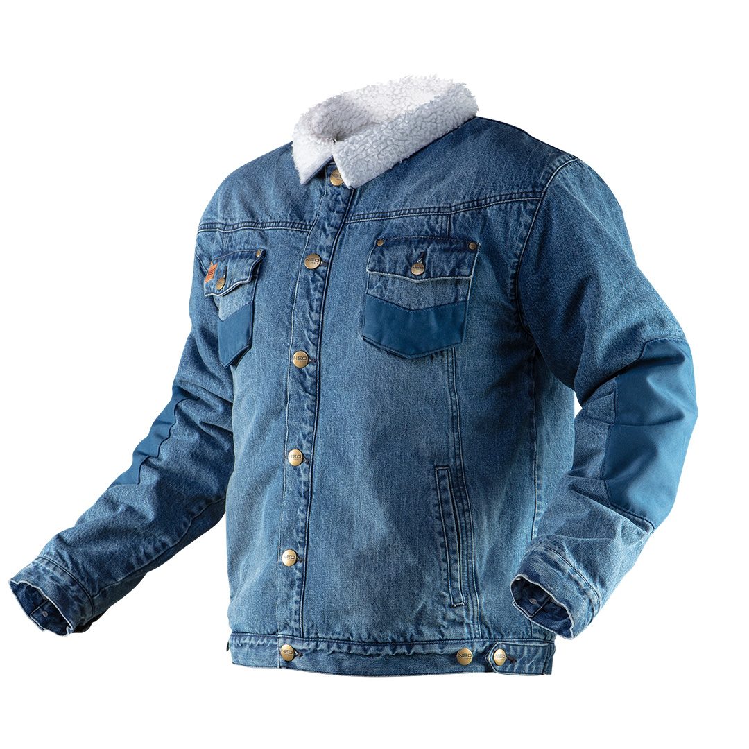 TOP-81-557-L--Kurtka jeansowa ocieplana DENIM, materiał główny denim 100% bawełna, ocieplenie 100% poliester, wzmocnienia Oxford 100% bawełna, wzmocnienia na łokciach i kieszeniach z bawełnianego Oxfordu, ocieplenie zapewniające komfort termiczny przy niższych tem