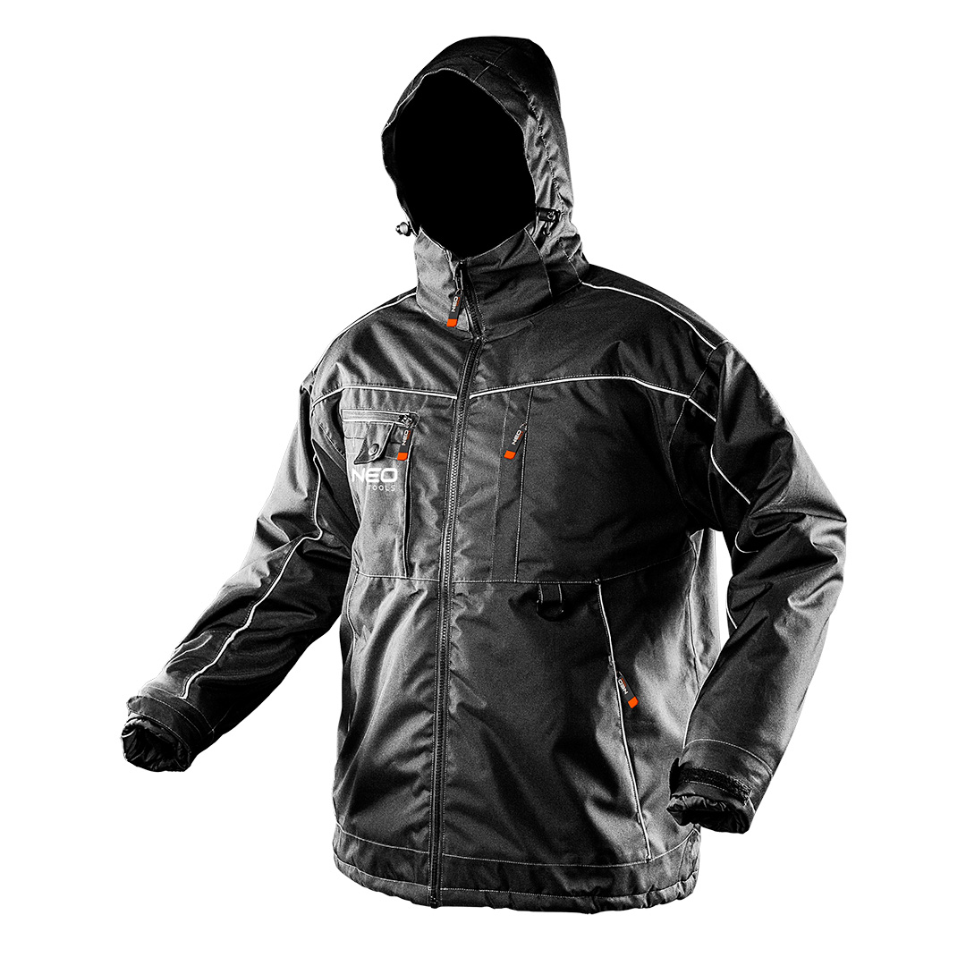 TOP-81-570-XL--Kurtka zimowa robocza, rozmiar XL, wodoodporny materiał pokryty PU, elementy odblaskowe, dodatkowe ocieplenie, odpinany kaptur, wysoka stójka, ściągacze wewnętrzne, certyfikat CE