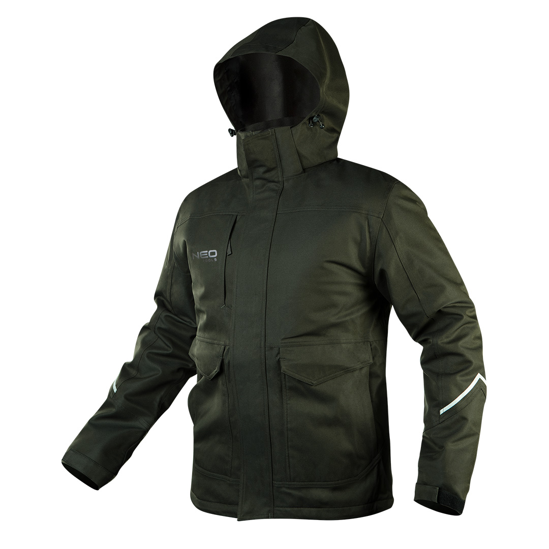 TOP-81-573-XXL--Kurtka robocza Camo, tkanina zewnętrzna 100% poliester, podszewka 100% poliester, wypełnienie 100% poliester, powłoka membranowa TPU (termoplastyczny uretan), wodoodporność 5000mm, kaptur z regulacją chowany w stójce, patka z rzepem do regulacji obwo