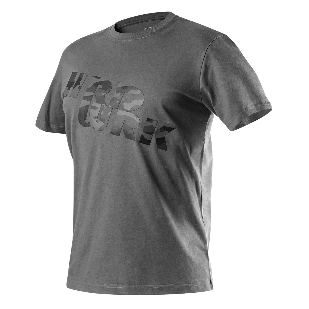 TOP-81-604-XXXL--T-shirt roboczy CAMO URBAN, szary z nadrukiem, 100% bawełna, 180g/m2, nadruk "HRD WRK" z wzorem moro, certyfikat CE, rozmiar XXXL