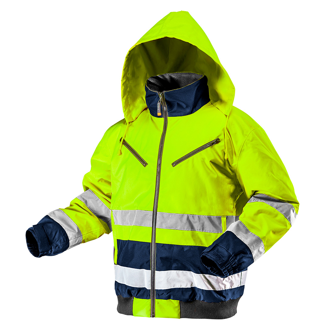 TOP-81-710-XXL--Kurtka robocza ostrzegawcza ocieplana, żółta, rozmiar XXL,  o intensywnej widzialności, klasa 2 wg. normy EN ISO 20471, tkanina Oxford 300D, ocieplenie poliester 160 gsm, duża ilość wielofunkcyjnych kieszeni zapinanych na suwak, duża kieszeń wewnętrz