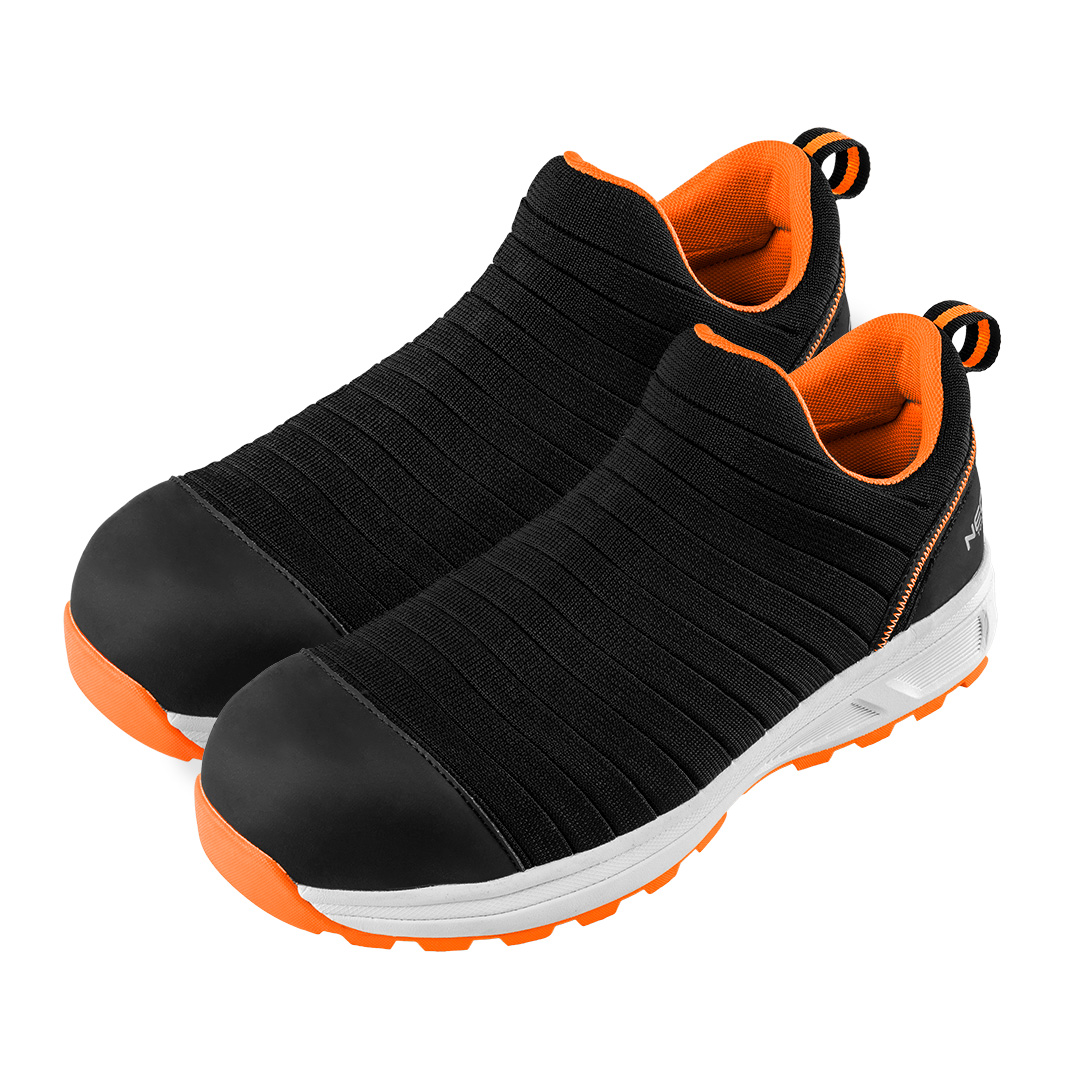 TOP-82-159-42--Półbuty robocze S1P SRC, kompozytowy podnosek, metal free. wsuwane, dzianina siatkowa, dwumateriałowa podeszwa wykonana z EVA i gumy, podnosek z kompozytu, antyprzebiciowa wkładka z kevlaru, but wykonany w kategorii S1P SRC (SRC- odporność na poślizg