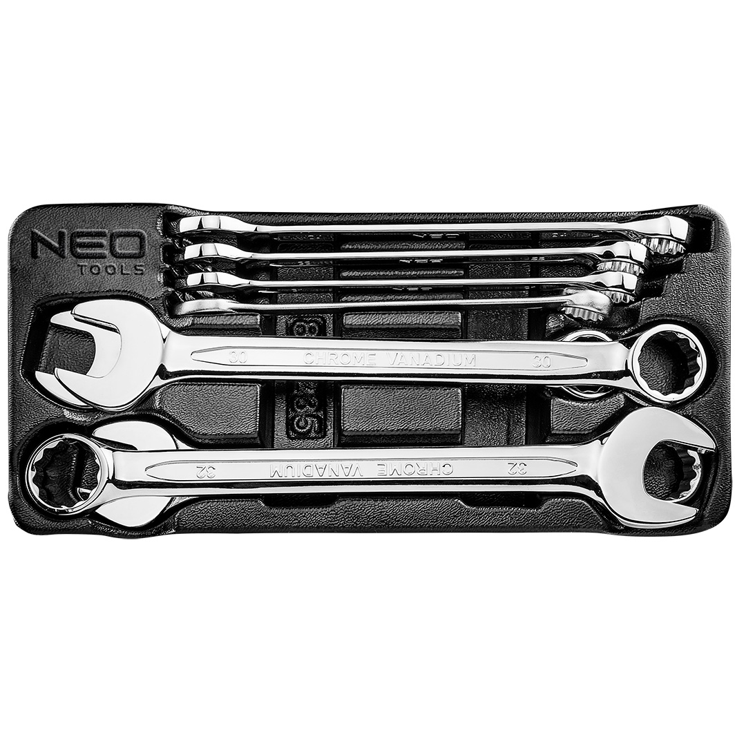 TOP-84-235--Zestaw kluczy płasko-oczkowych NEO (nr ref. 84-235) DIN 3113, stal CrV, rozmiary:  20, 21, 22, 24, 27, 29, 30, 32 mm, wkład profilowany