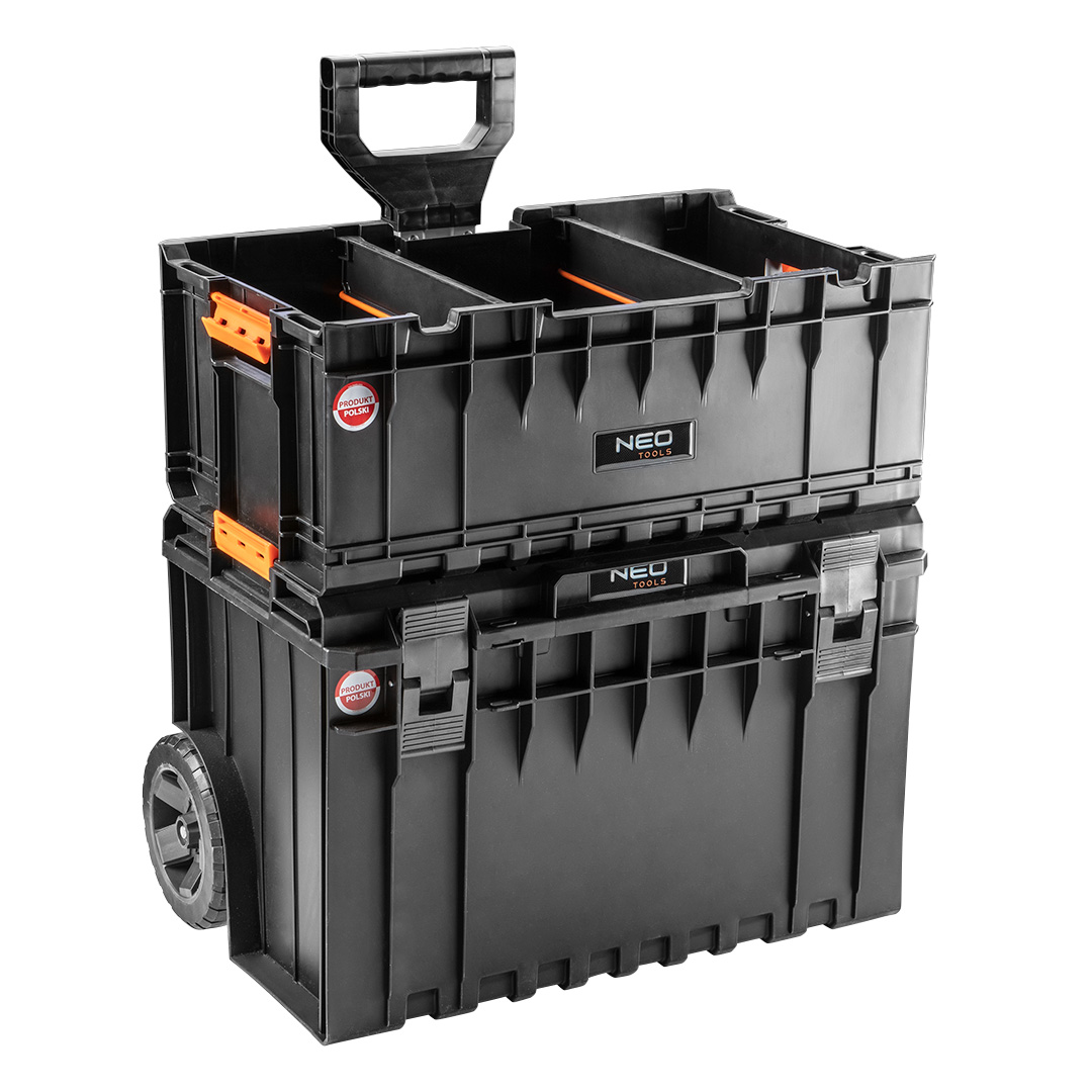 TOP-84-277--System NEO (nr ref. 84-277) korpus polipropylenowy, zapięcia i konektory poliamidowe, wysuwany uchwyt, koła, przegrody, rozmiar zewnętrzny: 585x460x1002mm,
