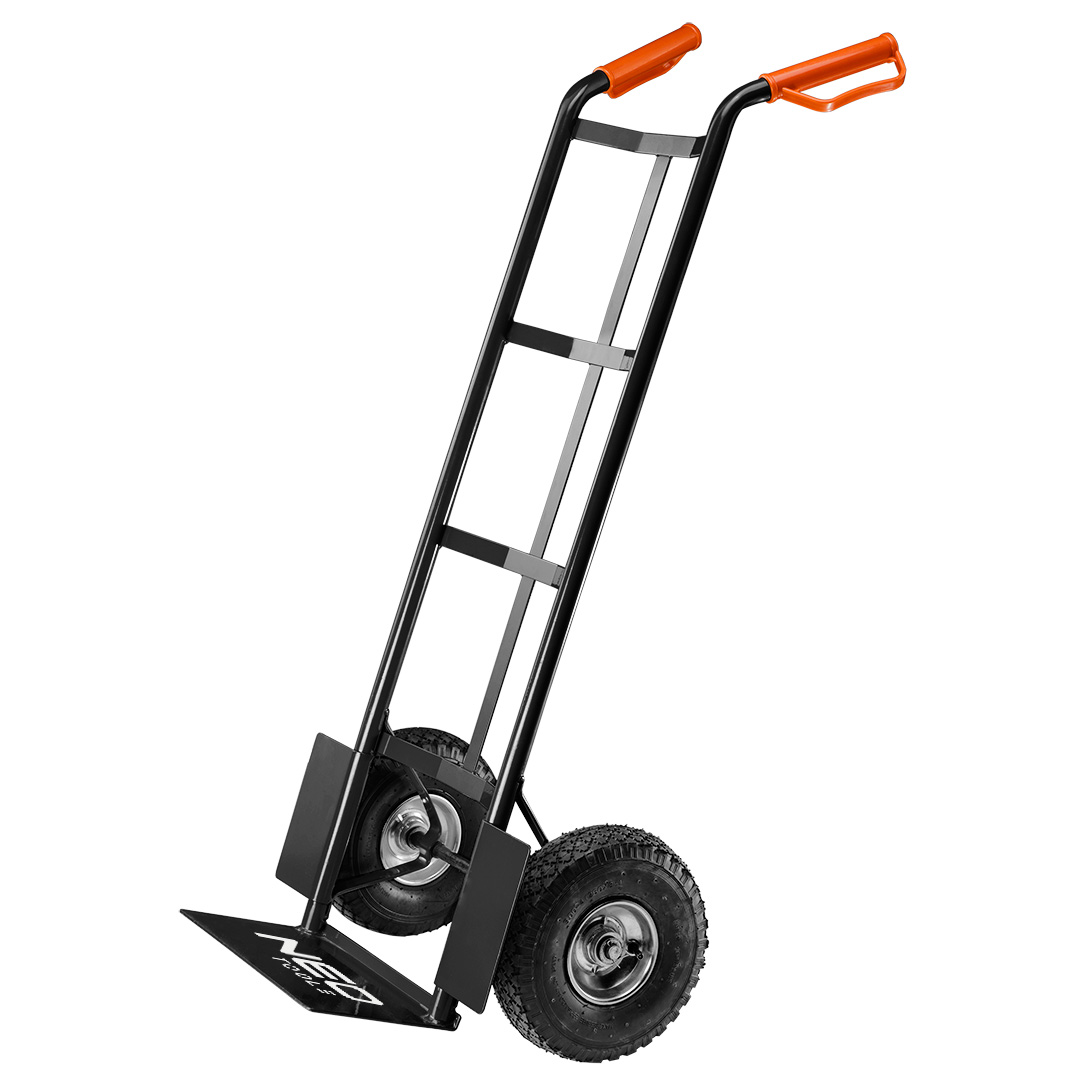 TOP-84-401--Wózek transportowy, młynarka, udźwig 200kg, platforma ładunkowa o wymiarach 350 x 180 mm, całkowita wysokość 1175 mm,  10 pneumatyczne koła z felgami metalowymi, uchwyty z tworzywa sztucznego z ochroną na palce,  ciężar własny 9,8 kg