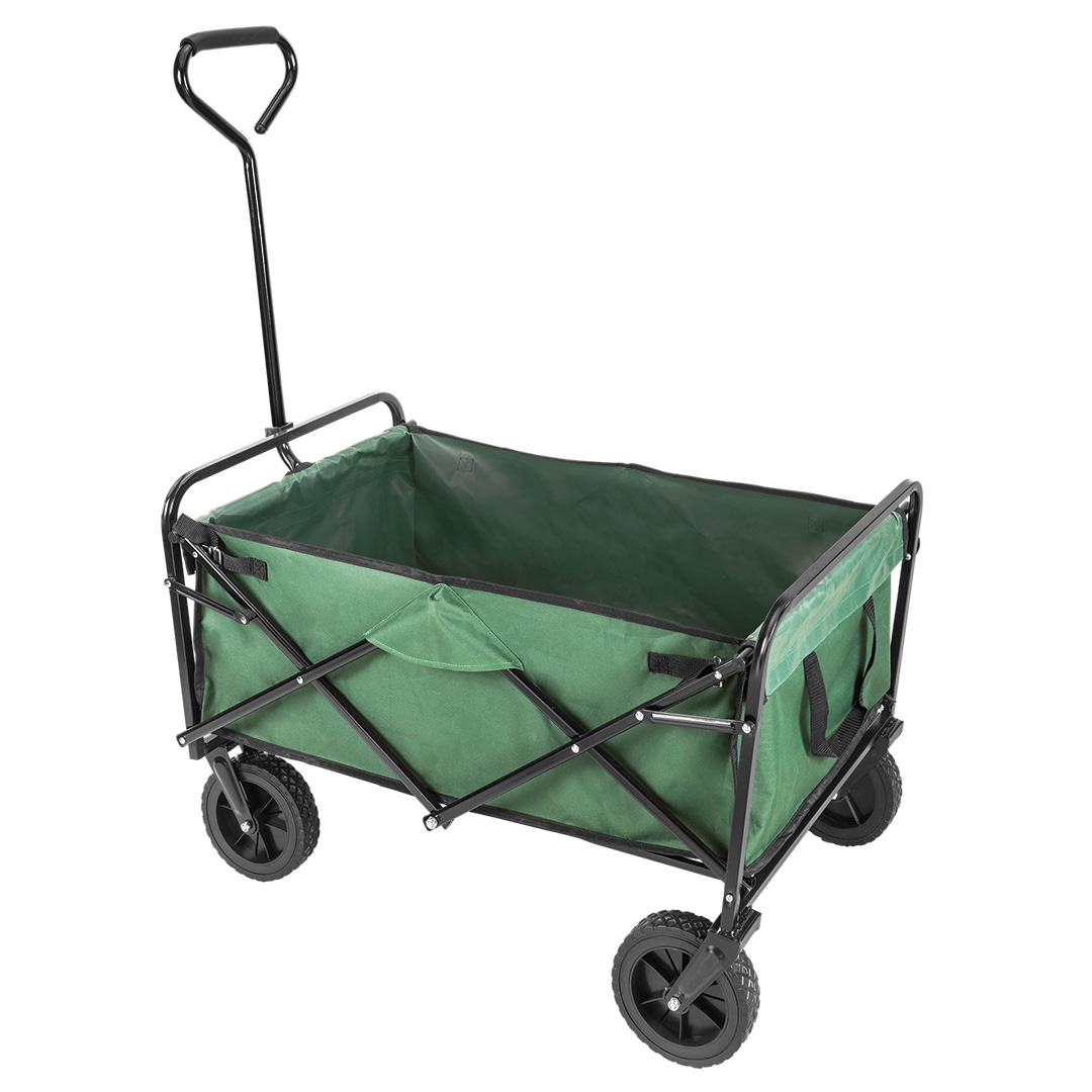 TOP-84-405--Wózek transportowy kontstrukcja składana, materiał nylon 600D, szkielet stalowy,  udźwig 80kg, rozmiar rozłożony 90x50x113 cm, rozmiar złożony 15x55x70cm, waga 8kg, miękki składany uchwyt, podłoga usztywniona wyjmowana, 2 dodatkowe kieszenie, uchwyt 