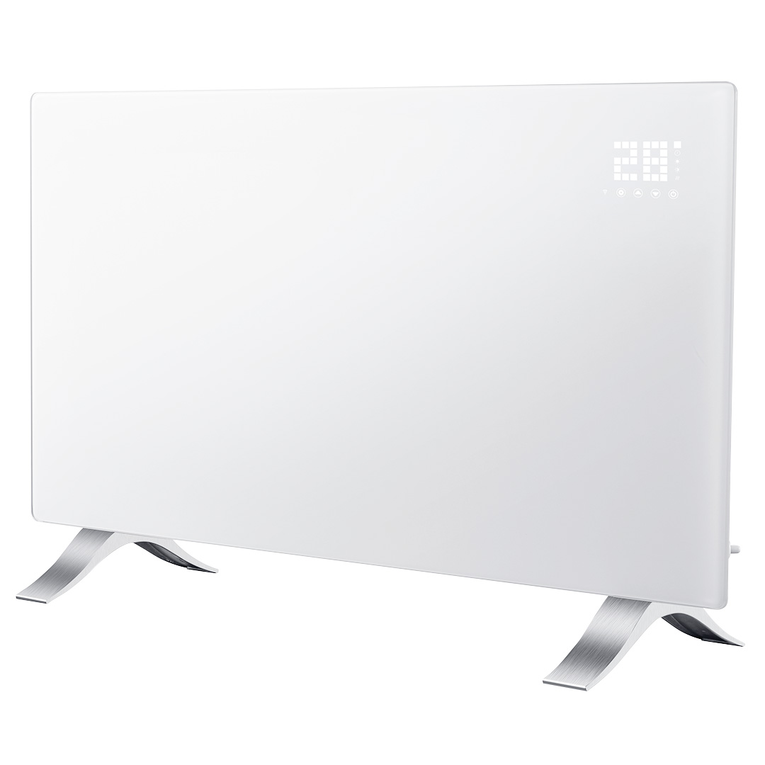 TOP-90-095--Grzejnik konwektorowy elektryczny 2000W, IP24, WIFI, grzałka X-shape, 24h programator w urządzeniu, sterowanie przez aplikację TUYA, czujnik otwartego okna, czujnik przeciwzamarzaniowy, w zestawie montaż na ścianę i aluminiowe nogi, wymiary produktu 