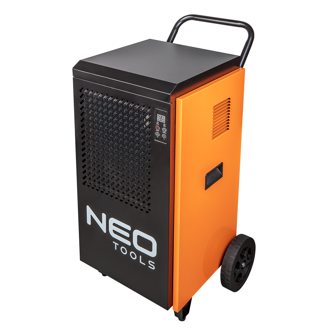 TOP-90-161--Osuszacz budowlany AC220-240V, 50Hz, moc 950W (27°C RH60%), moc maksymalna 1300W (30°C RH80%), odprowadzanie wilgoci 70L/D (30 RH80%) 40L/D(27 RH60%); przepływ powietrza: 400 m/h; czynnik chłodzący R290; programowanie do 24h; funkcja automatycznego r
