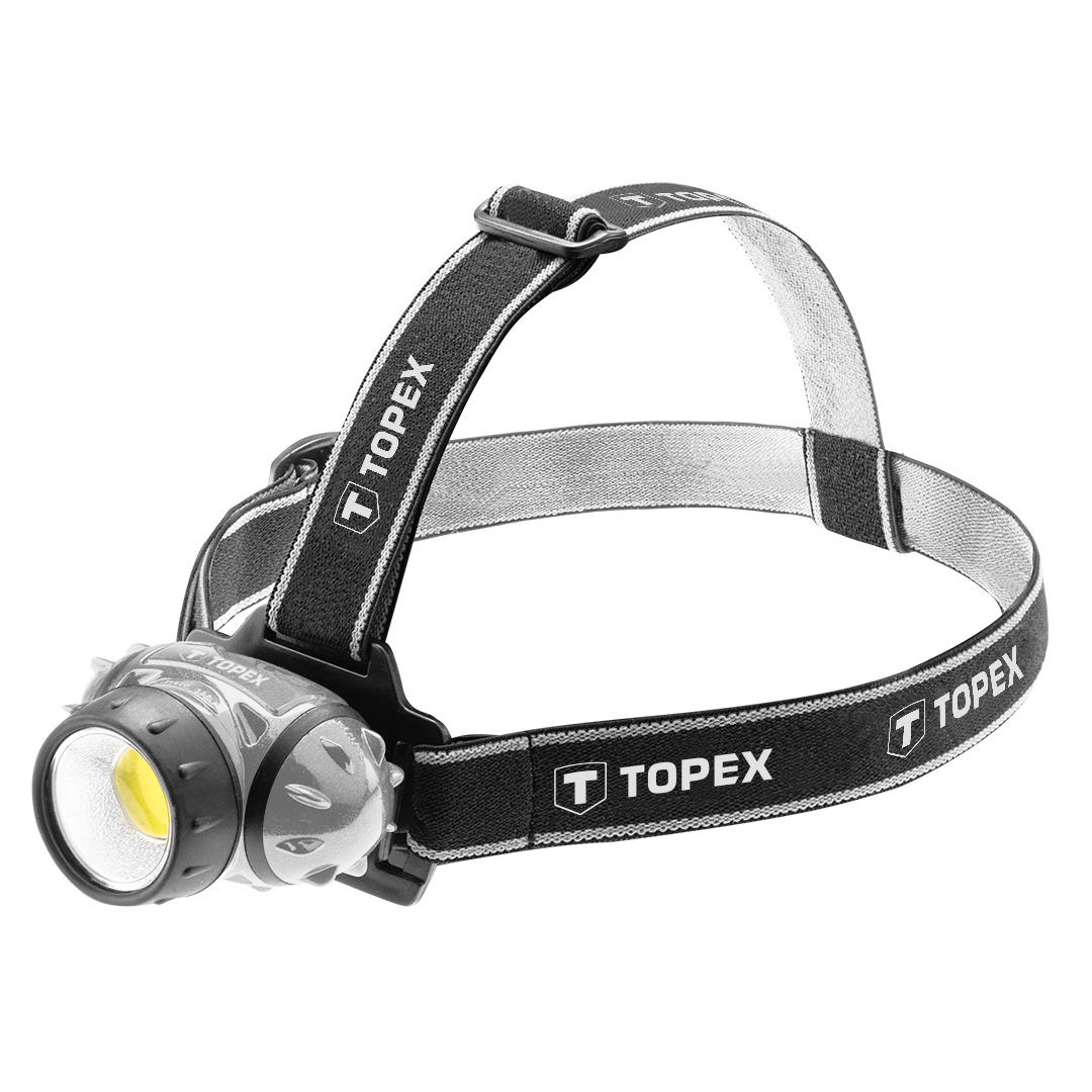 TOP-94W391--Latarka czołowa 3W LED COB, 3xAAA, 160 lumenów, IP44, regulacja obwodu, możliwość regulacji kąta świecenia