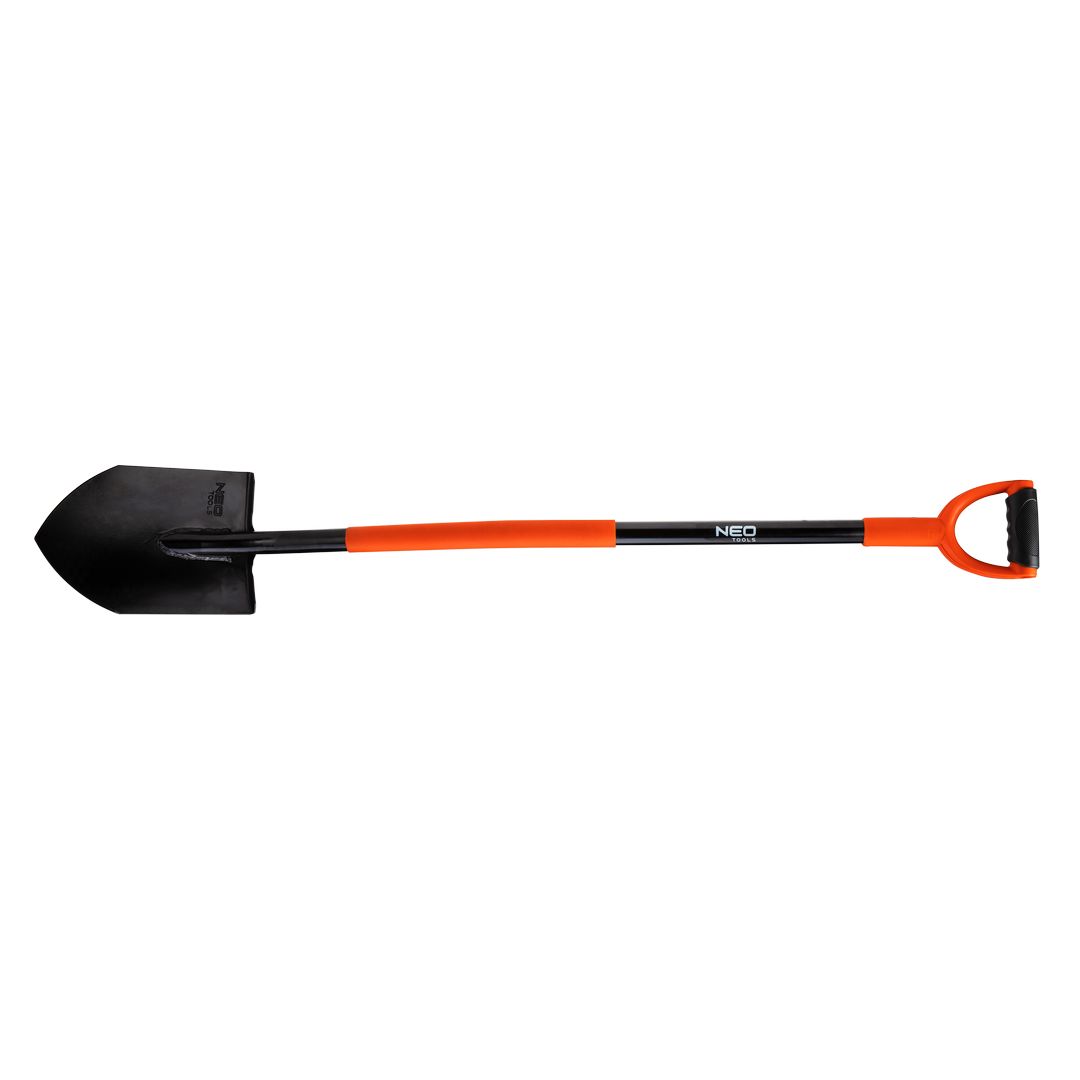 TOP-95-008--Szpadel hartowany, metalowy trzonek, ostry, gumowany uchwyt na rurce, długość 1250 mm, szerokość głowicy 200 mm.