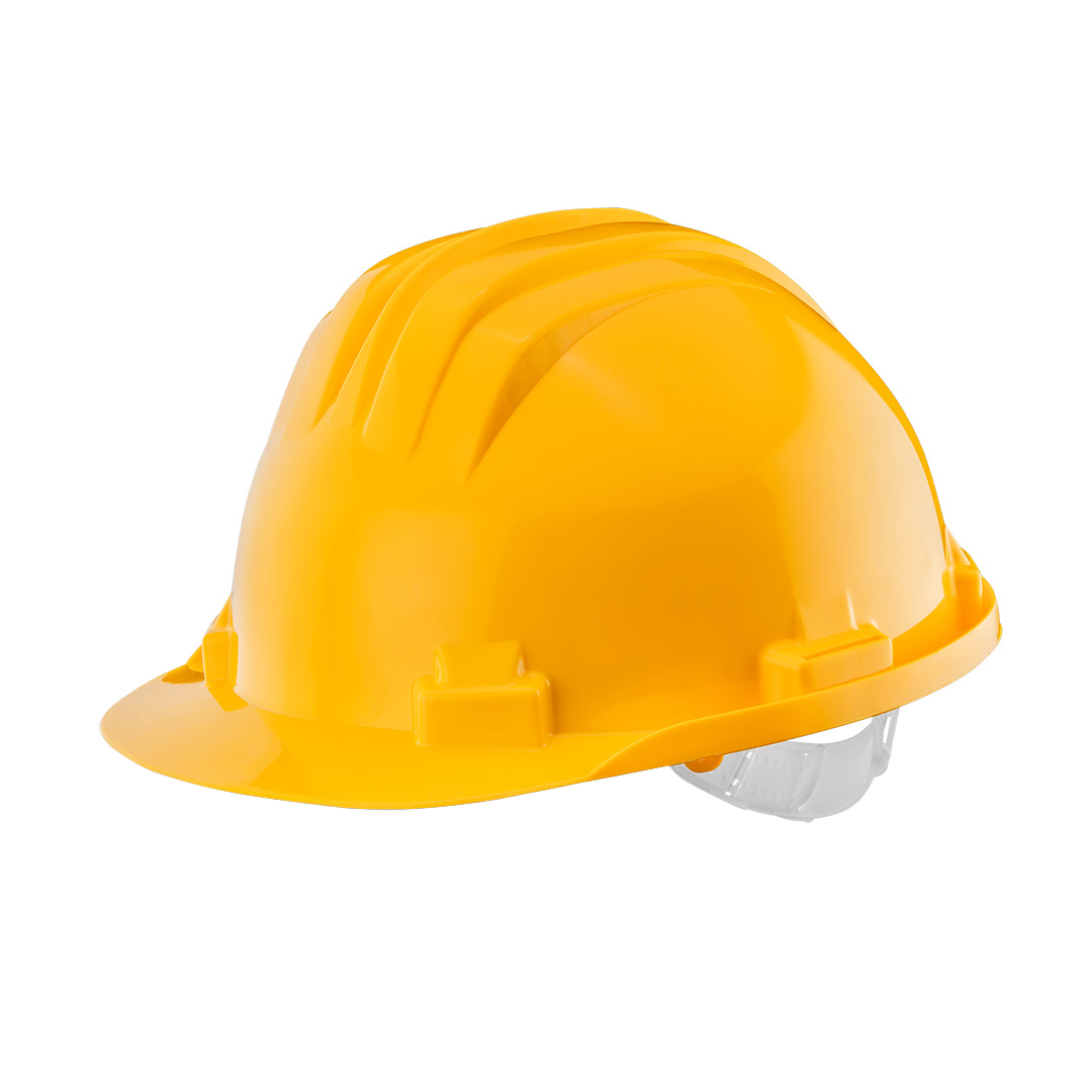 TOP-97-200--Kask ochronny atestowany, żółty, regulowany obwód 54-61cm, materiał: HDPE, klasa 0, uprząż 6-punktowa, waga: 322g, chroni przed uderzeniami przedmiotów takich jak kamienie, dachówka, cegły i inne podobne przedmioty, chroni od wyładowań elektrycznych 