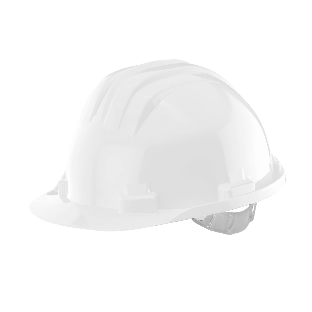 TOP-97-201--Kask ochronny atestowany, biały, regulowany obwód 54-61cm, materiał: HDPE, klasa 0, uprząż 6-punktowa, waga: 322g, chroni przed uderzeniami przedmiotów takich jak kamienie, dachówka, cegły i inne podobne przedmioty, chroni od wyładowań elektrycznych 