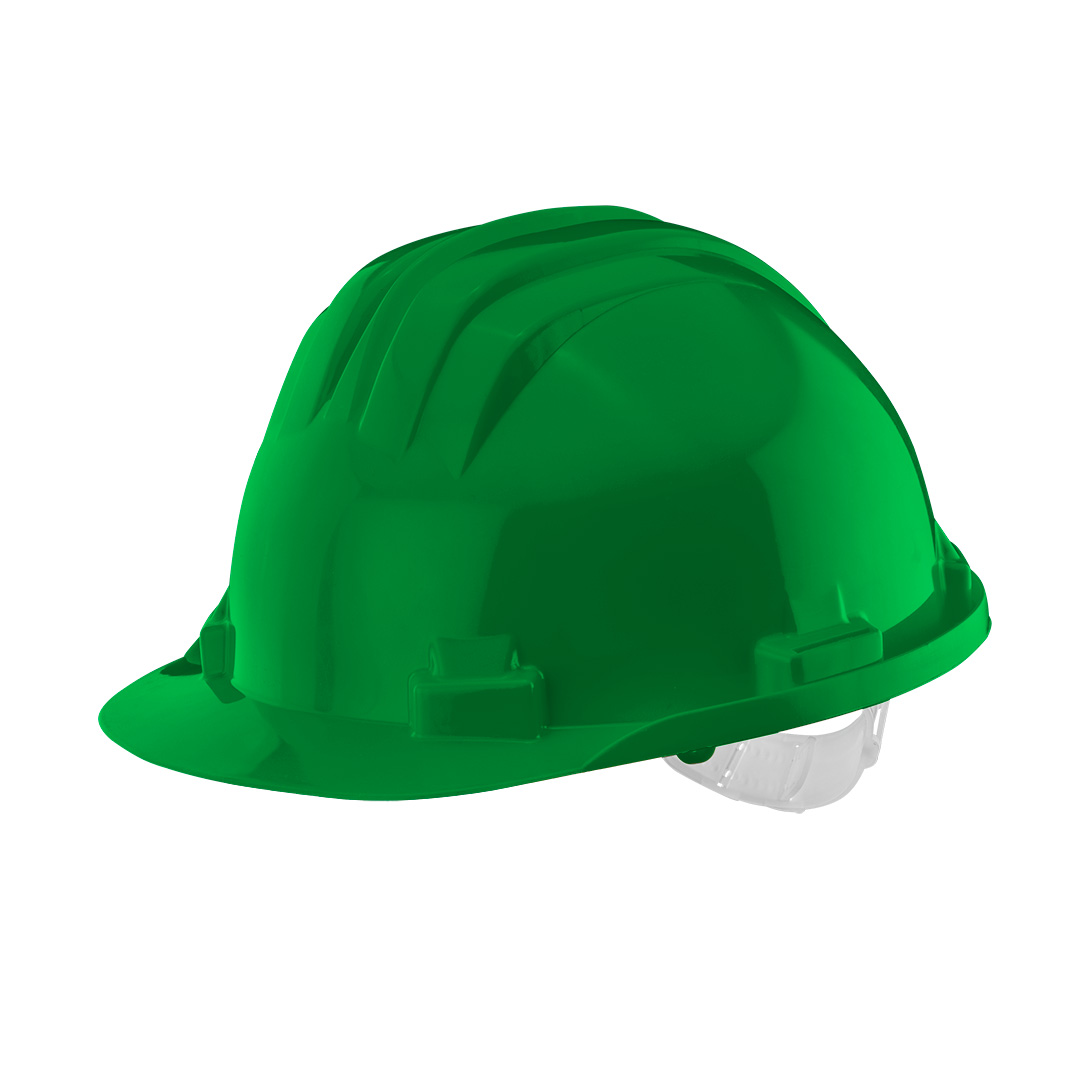 TOP-97-203--Kask ochronny atestowany, zielony, regulowany obwód 54-61cm, materiał: HDPE, klasa 0, uprząż 6-punktowa, waga: 322g, chroni przed uderzeniami przedmiotów takich jak kamienie, dachówka, cegły i inne podobne przedmioty, chroni od wyładowań elektrycznyc