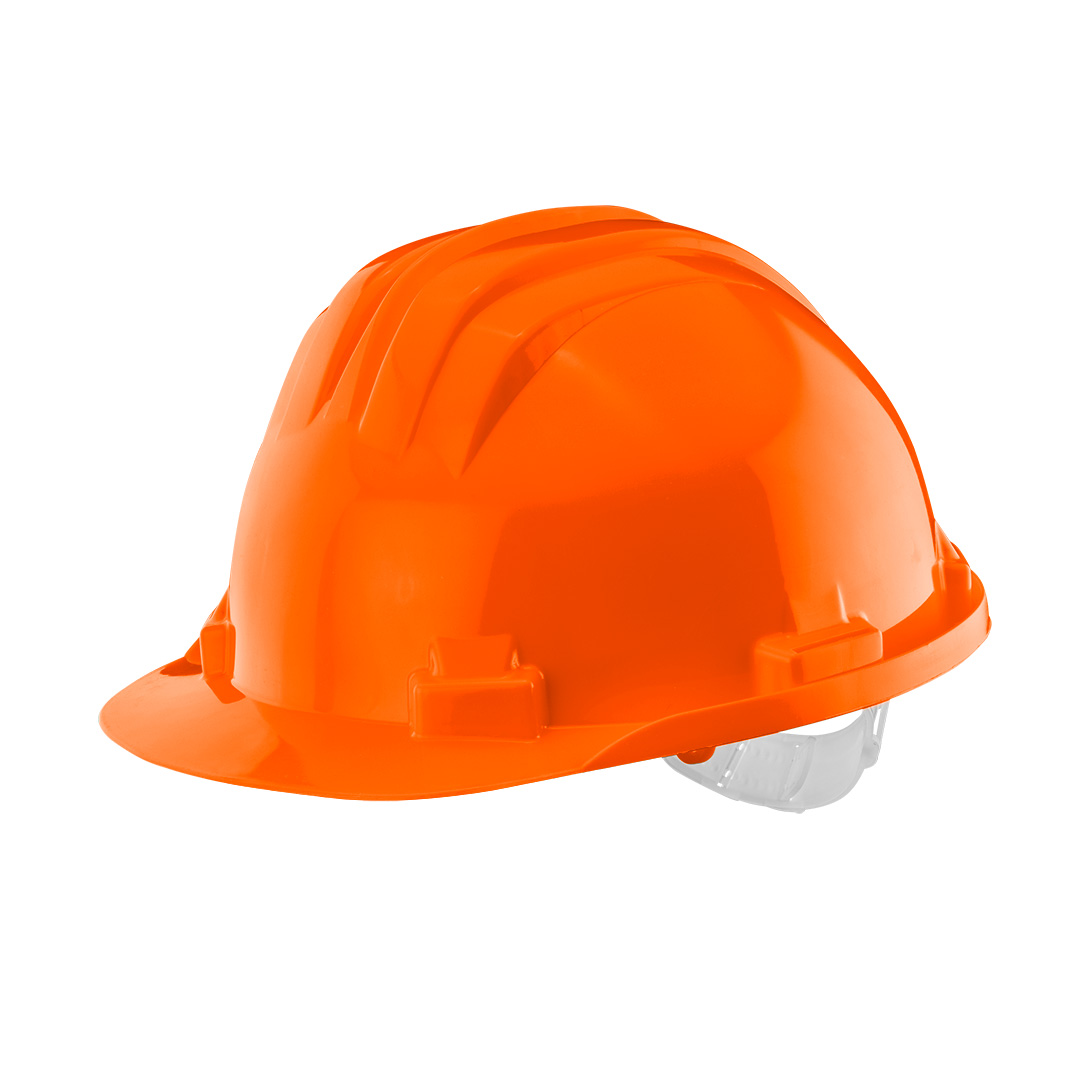 TOP-97-205--Kask ochronny atestowany, pomarańczowy, regulowany obwód 54-61cm, materiał: HDPE, klasa 0, uprząż 6-punktowa, waga: 322g, chroni przed uderzeniami przedmiotów takich jak kamienie, dachówka, cegły i inne podobne przedmioty, chroni od wyładowań elektry